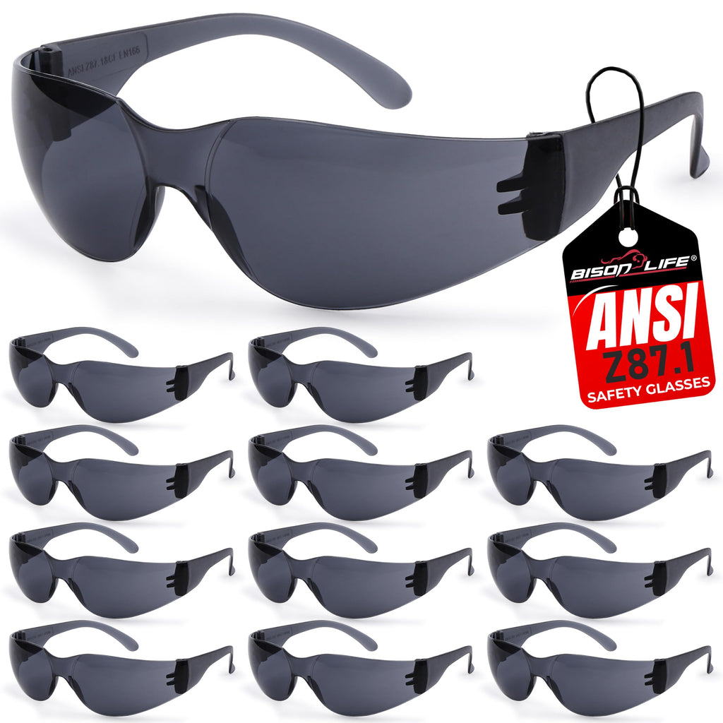Black Safety Glasses for Men & Women, Bulk, ANSI Z87.1, 12 Pack