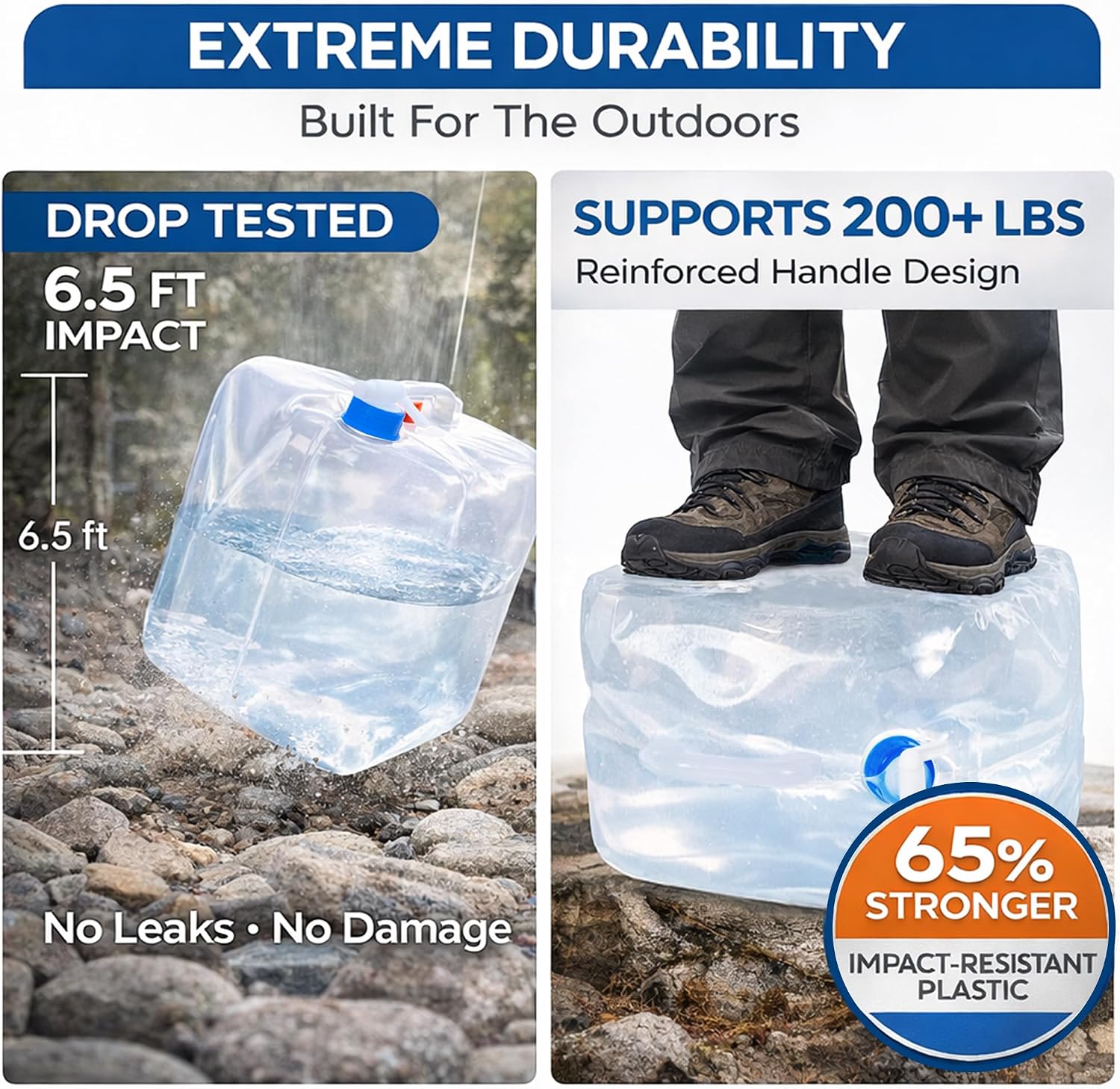 BPA Free Collapsible Water Jug with Spigot, 5.3 Gallon | Portable Water Storage Container for Camping, Hiking and