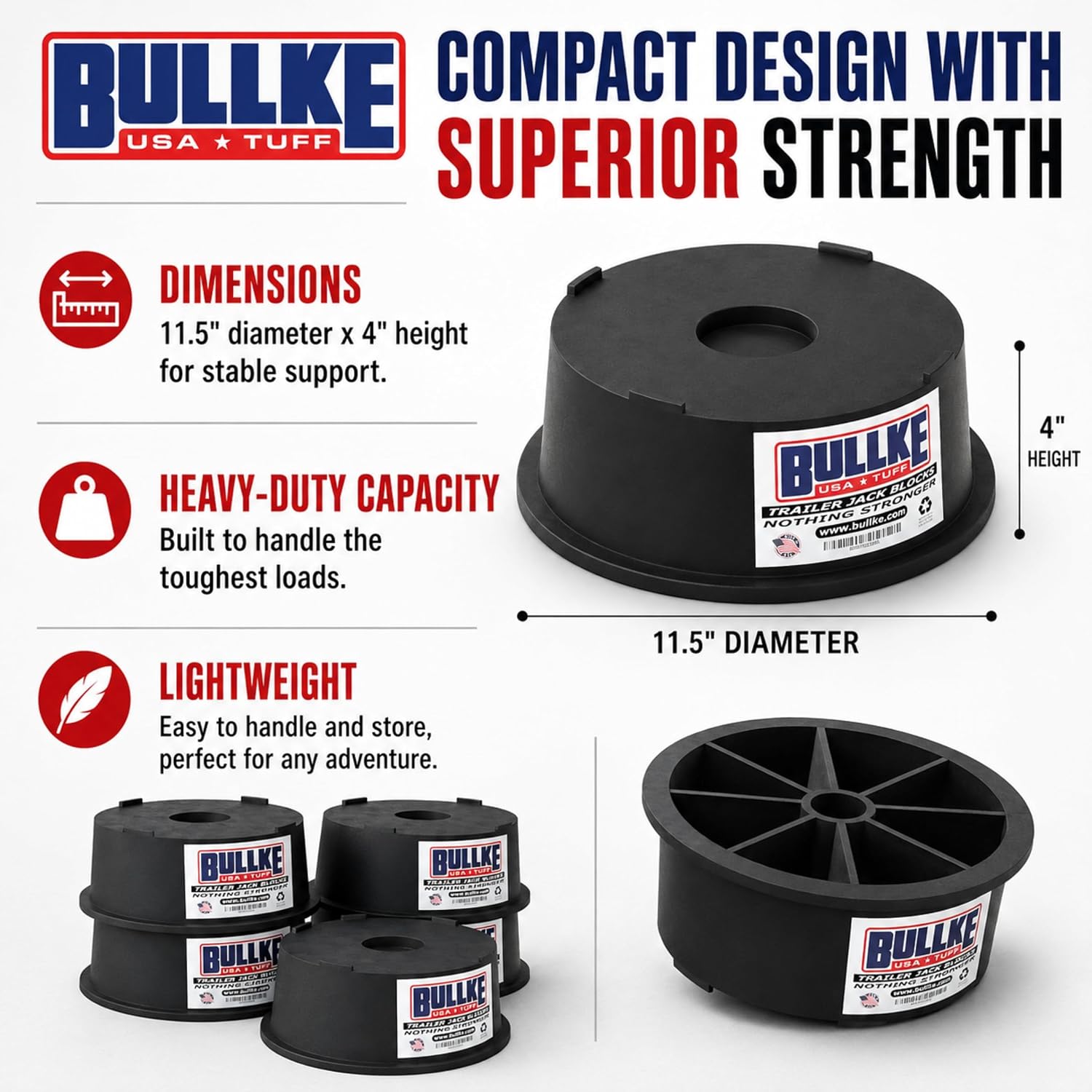 Trailer Jack Blocks 4-Pack, USA-Made Heavy Duty RV Leveling Blocks, Stabilizing Jack Pads for Camper, 5th Wheel