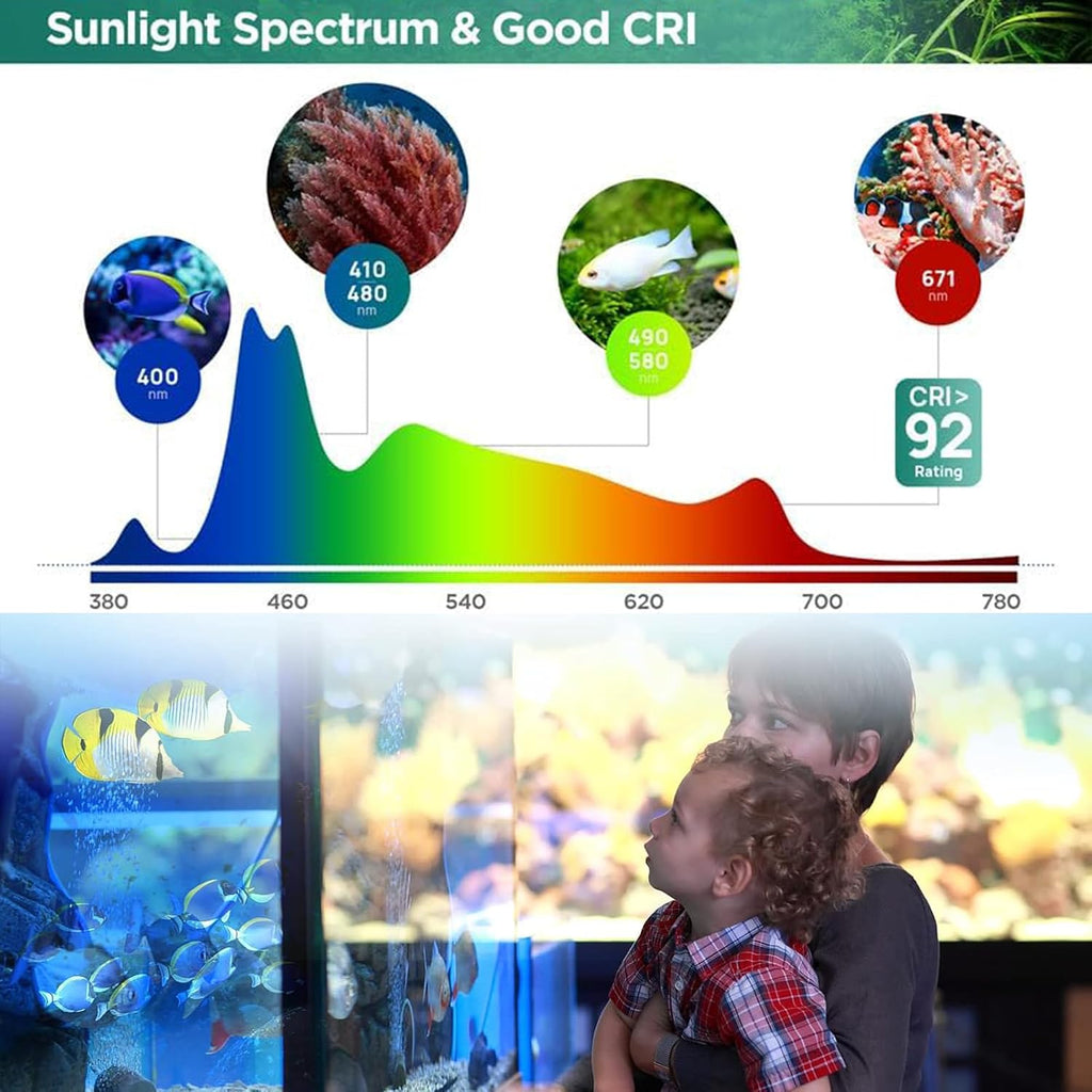 LED Aquarium Light - Clip On Full Spectrum Fish Tank Light with Adjustable Height for Planted Tanks, Coral Reef