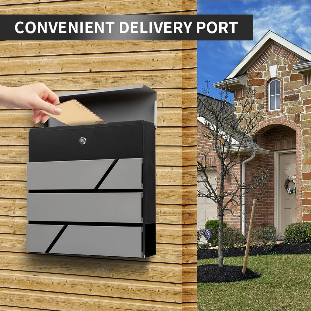 Mailbox Wall Mount,Large Capacity Locking Mailbox for Outside,Galvanized Steel Cover and Rust-Proof Metal Post Box