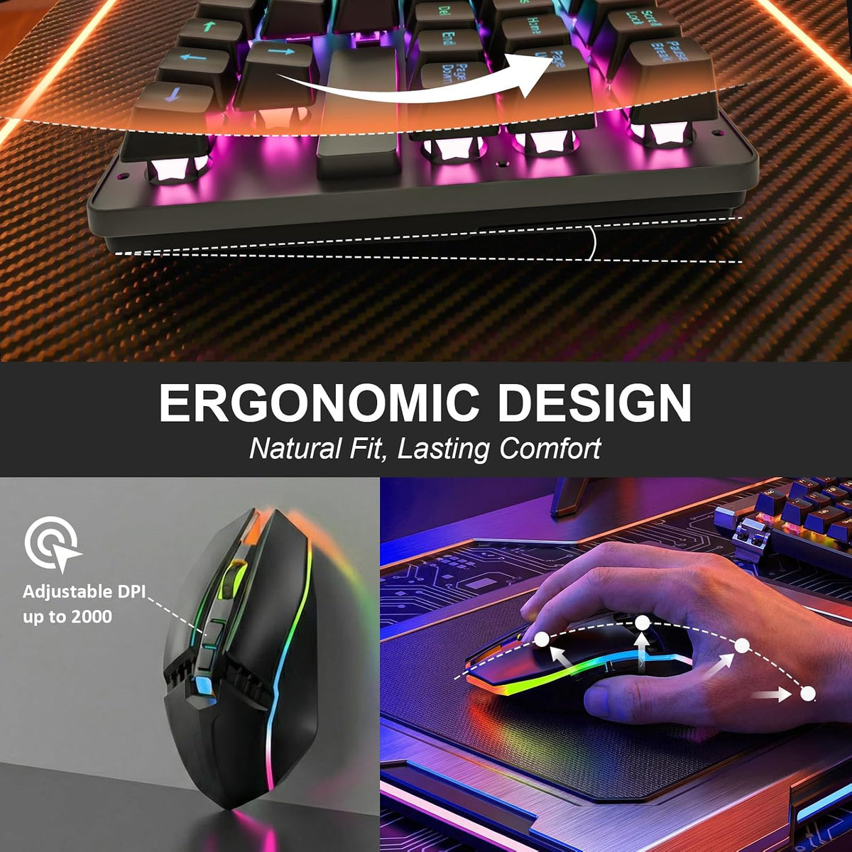 Wireless Gaming Keyboard and Mouse Combo, LED Backlit Rechargeable Battery, Ultra Compact Mechanical Feel Keyboard