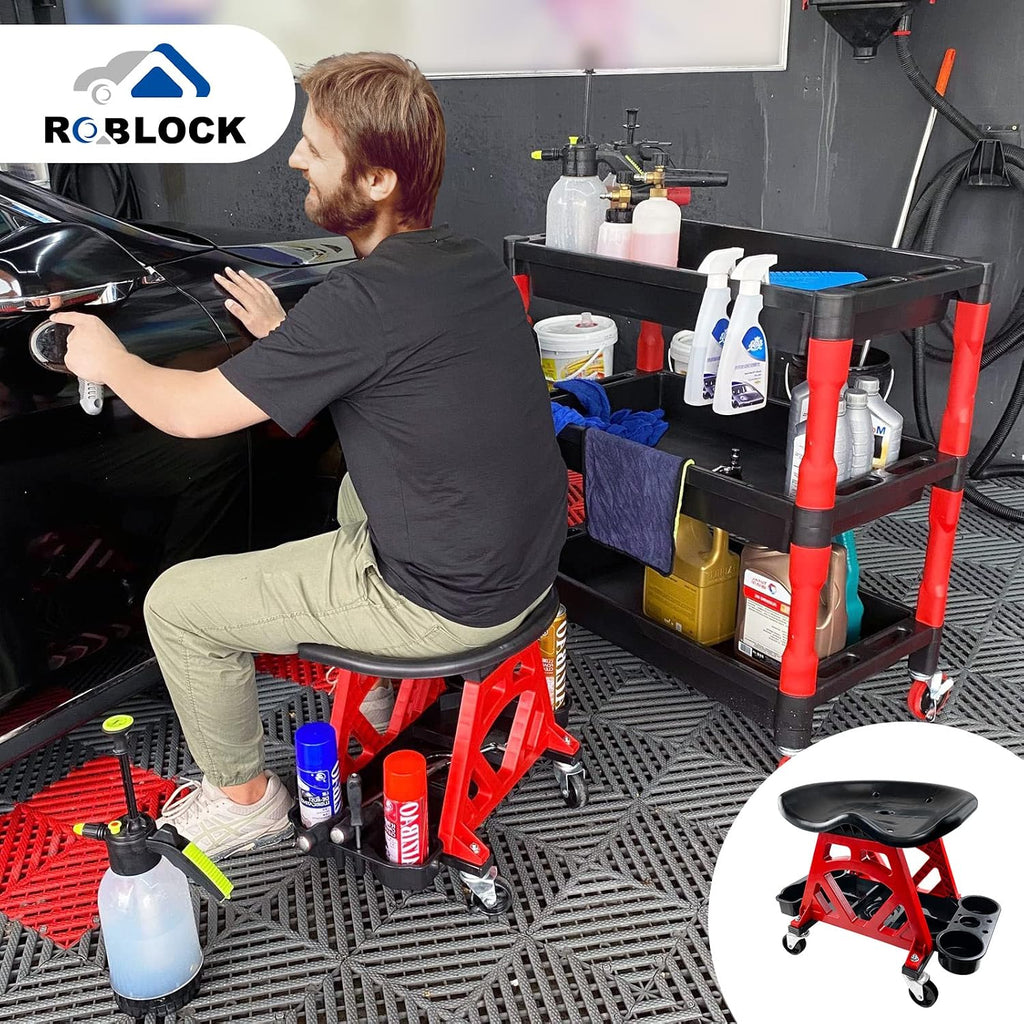 Durable Mechanic Stool Chair with Wheels, Heavy Duty Garage Shop Stool On Wheels, Rolling Stool Car Detailing Creeper