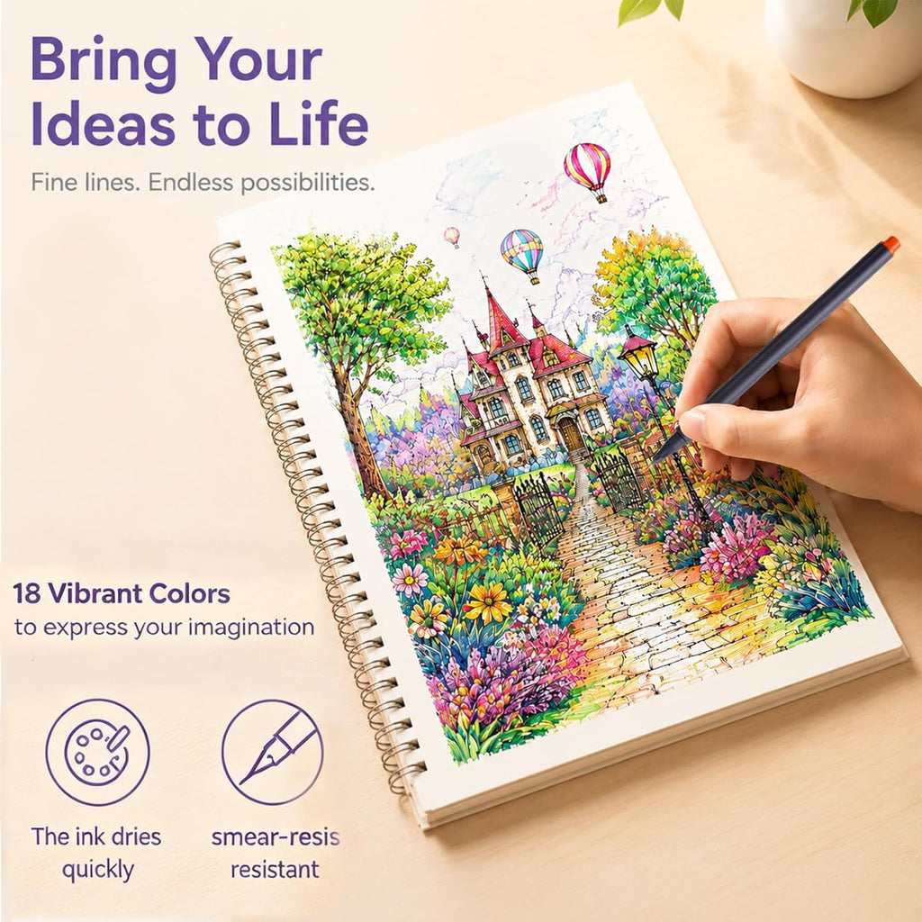 18 Colors Journal Planner Pens, Office School Supplies, Fine Point Fineliner Drawing Art Markers for Bullet