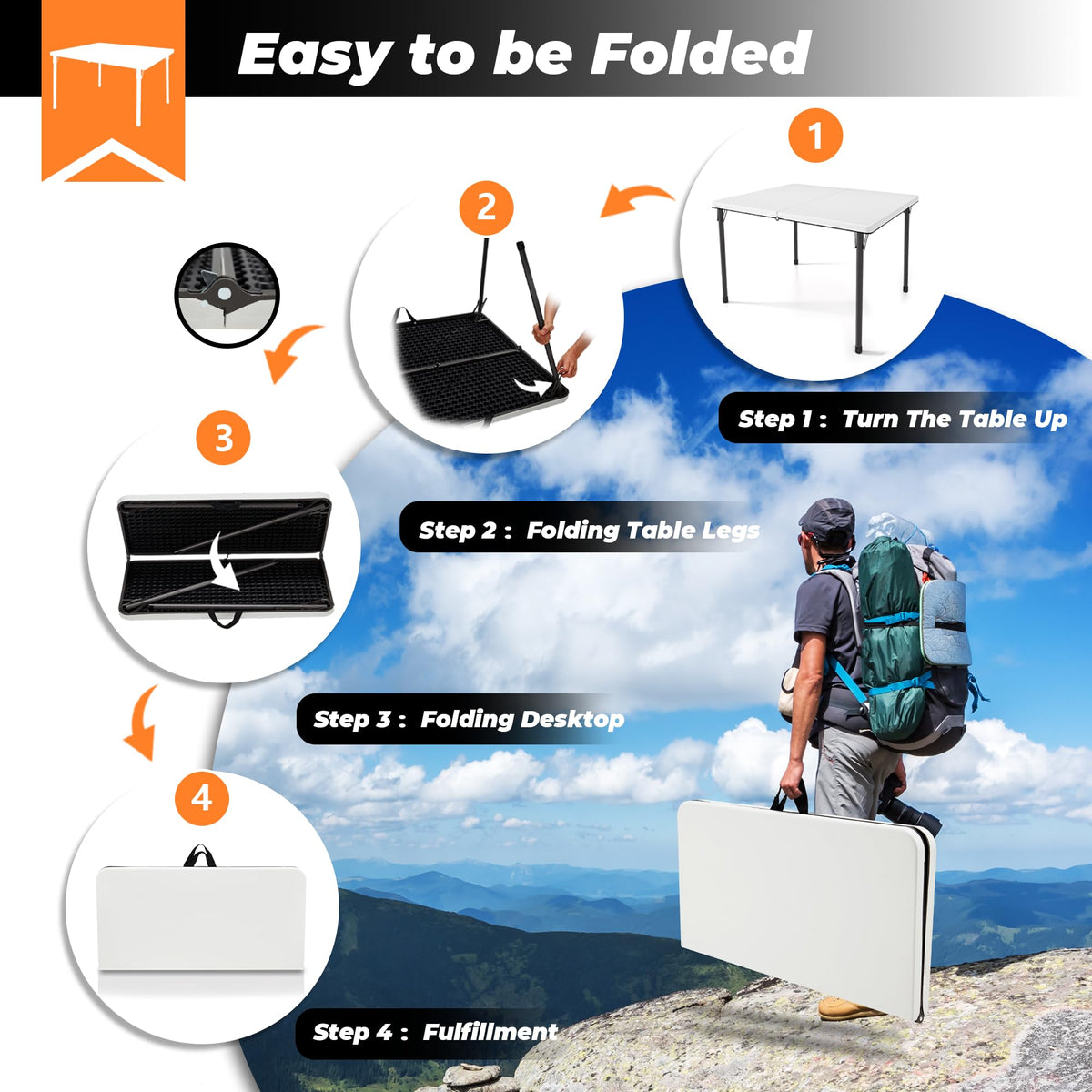 34" Folding Table, Portable Square Camping Card Table with Collapsible Legs & Carrying Handle, Plastic Tables for