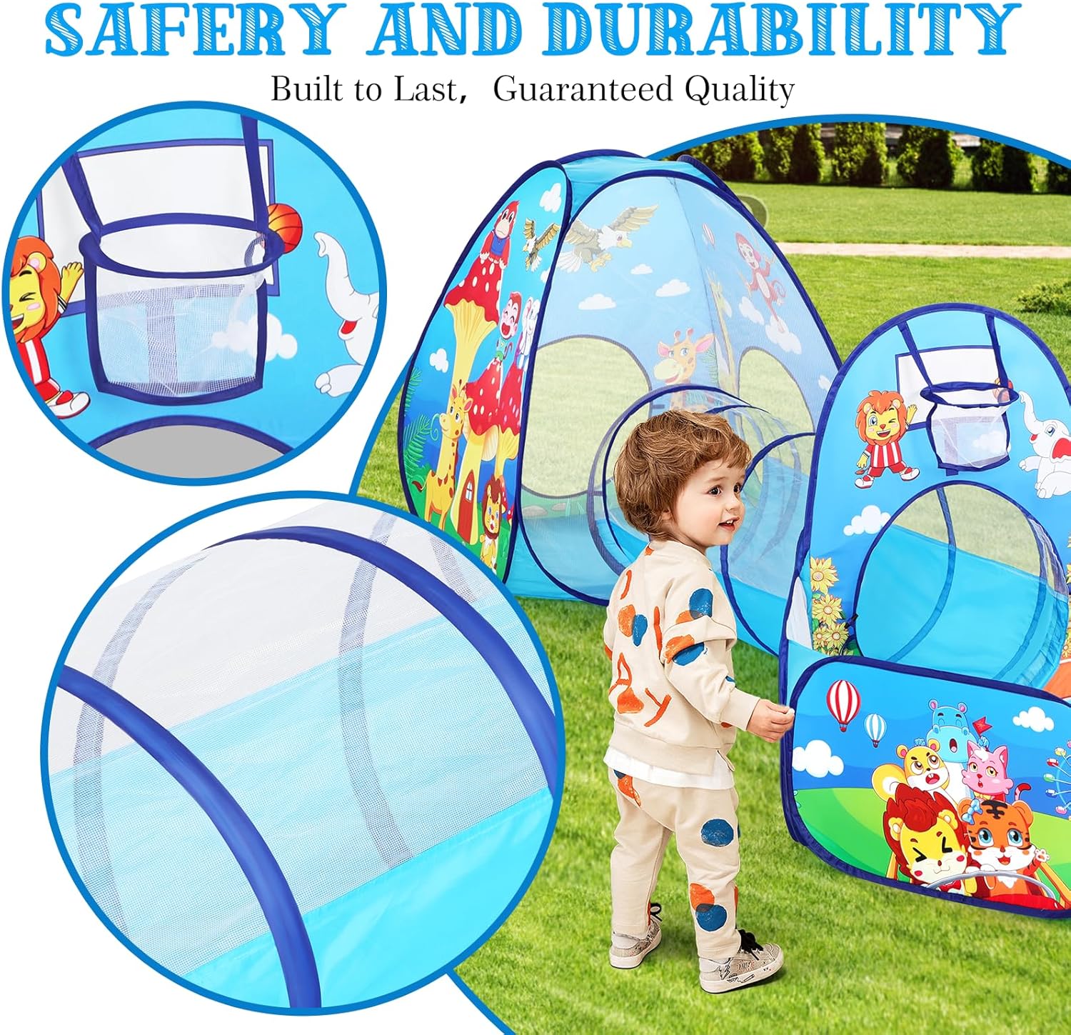 3 in 1 Kids Play Tent with Tunnel and Ball Pit for Boys Girls, Toddler Pop Up Playhouse Toy for Indoor Outdoor