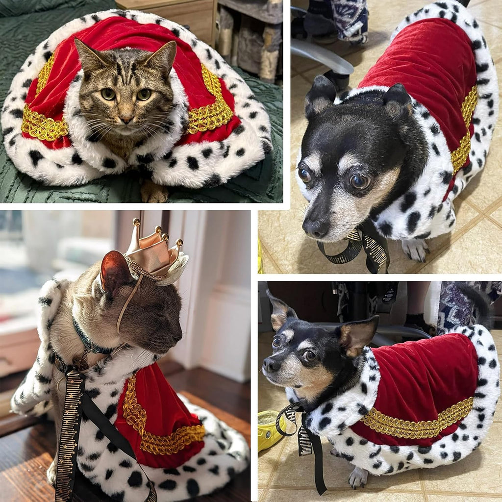 Pet Cloak King Dog Cape Robe Cute Halloween Christmas Cat Costume Queen Clothes Lux Fur Royal Cape Prince Princess