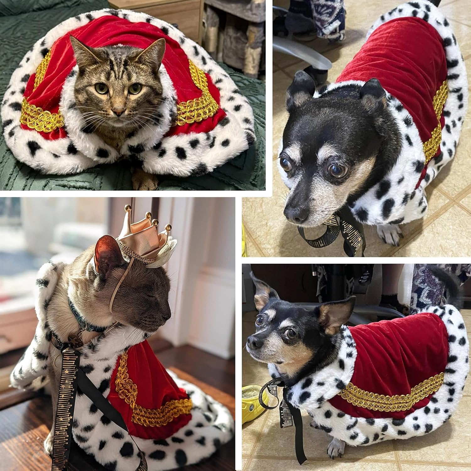 Pet Cloak King Dog Cape Robe Cute Halloween Christmas Cat Costume Queen Clothes Lux Fur Royal Cape Prince Princess