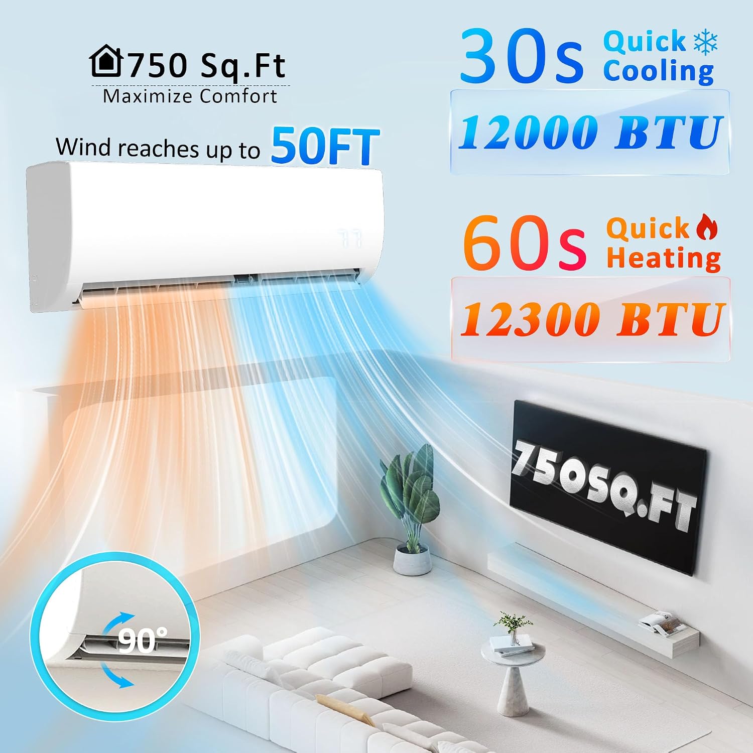 12000 BTU Wifi Enabled Mini Split Air Conditioner, Works with Alexa, 19 SEER2 115V Split AC Unit and Heat Cool Up to