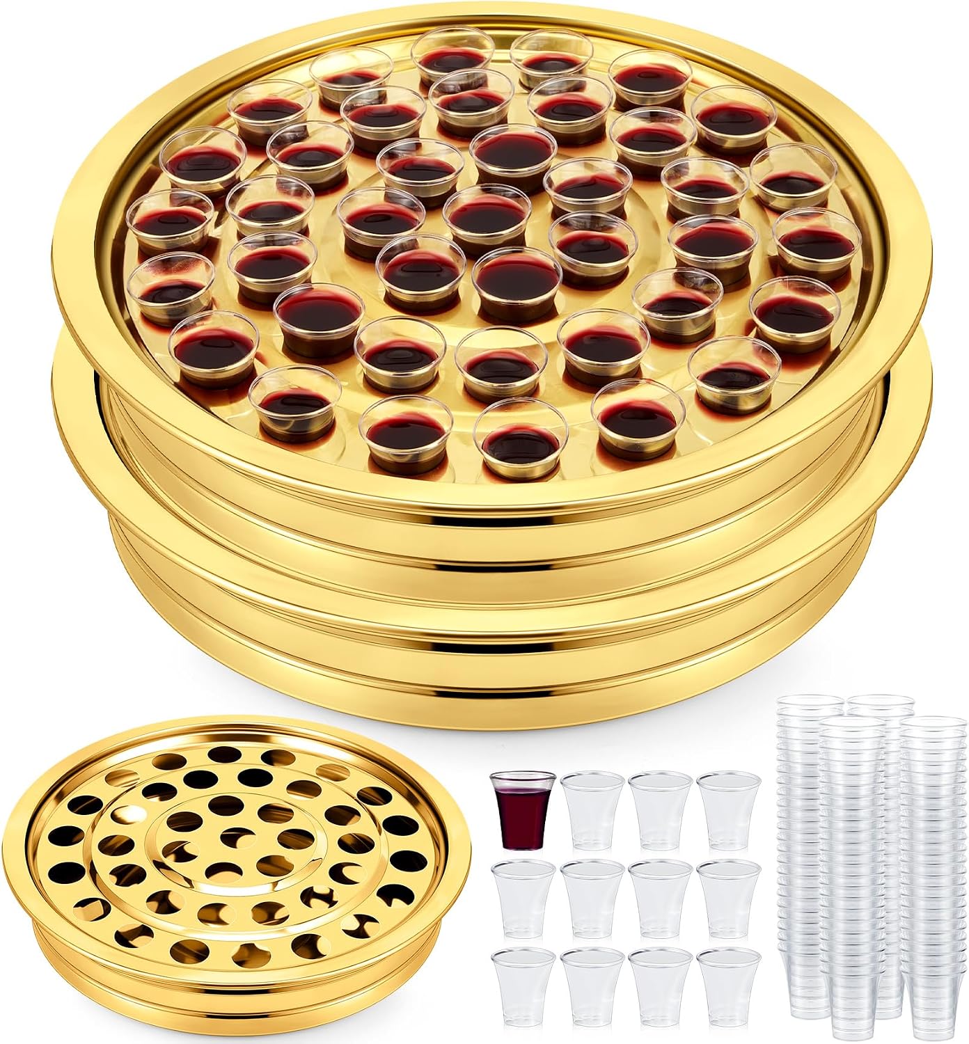 2 Pcs Communion Trays with Disposable Chalices for Church Supplies, Each 40 Holes Communion Supplies Set Stackable