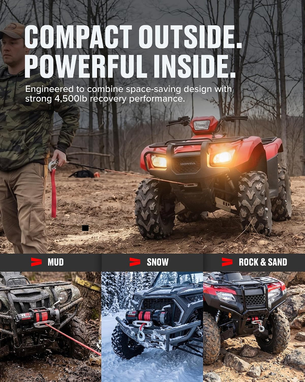 Ninja 4500 lbs - Premium 12V Electric ATV UTV Winch with Synthetic Rope, Wireless Remote Control, Heavy Duty Motor