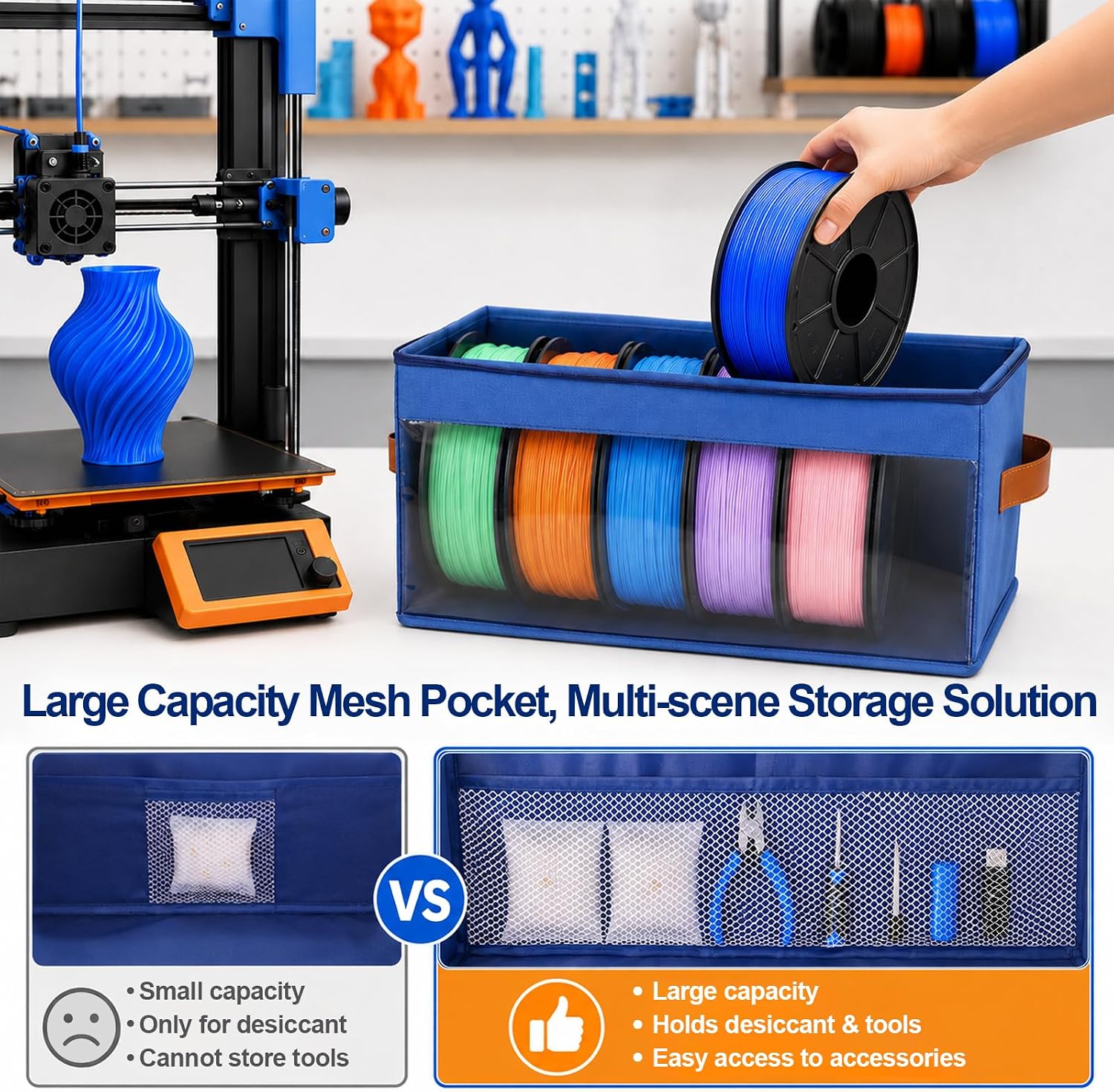 Filament Storage Box 4 Pack with Desiccants Max 24 Rolls 1kg 1.75mm | Upgraded Moisture-proof, Dual-zipper Sealed for