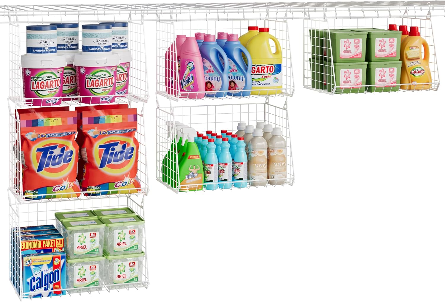 3-Pack Large Hanging Laundry Basket: Wire shelves for Laundry Room Organization with 360°Rotating Hooks Foldable