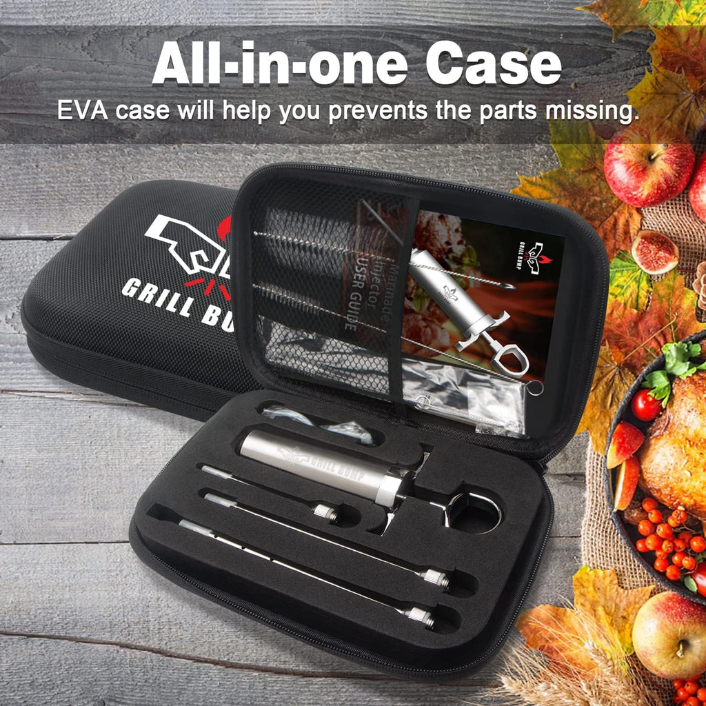 Meat Injector Syringe Kit with 3 Professional Marinade Injector Needles and Travel Case for BBQ Grill Smoker, Turkey