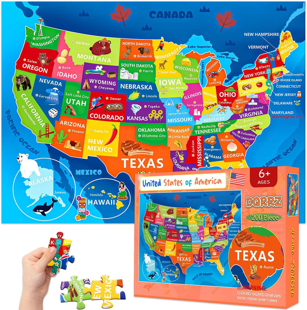 Puzzles for Kids Ages 6-8 8-10 10-12 Year Old - 200 Piece Jigsaw Puzzles for Kids Aged 6 to 12 - United States Puzzle