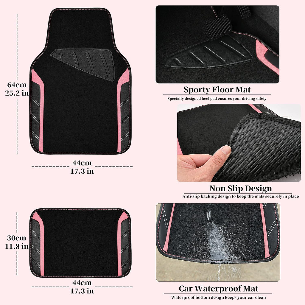 Microfiber Steering Wheel Cover and Waterproof Car Floor Mats,Leather Universal Car Combo Fit for 95%