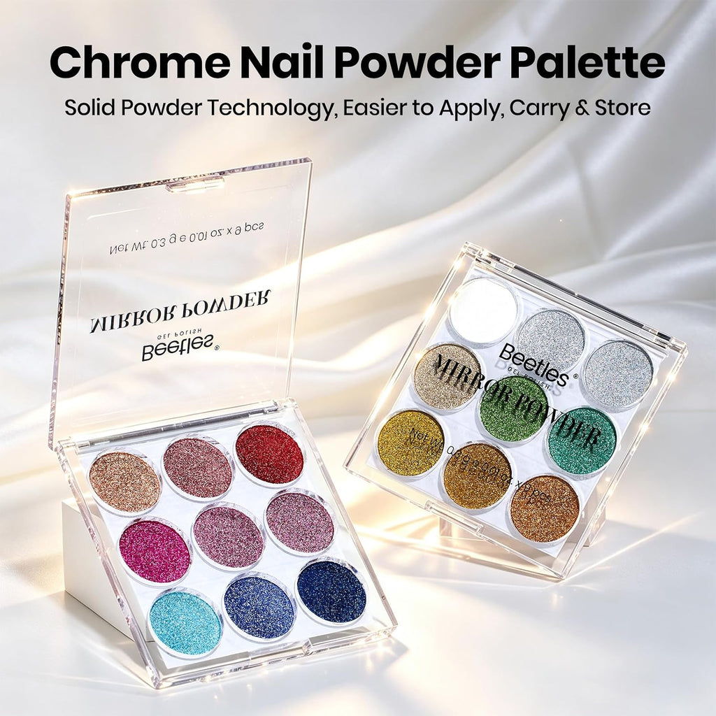 Beetles 18 Colors Chrome Nail Powder Palette Solid Chrome Powder for Nails