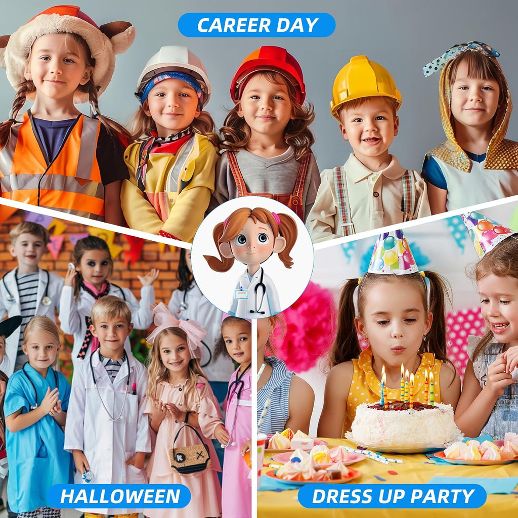 Kids Doctor Coat Set With Stethoscope,Children Cosplay Dress up,Career Day Gift for Boys and Girls 3-12Years Old 4PCS