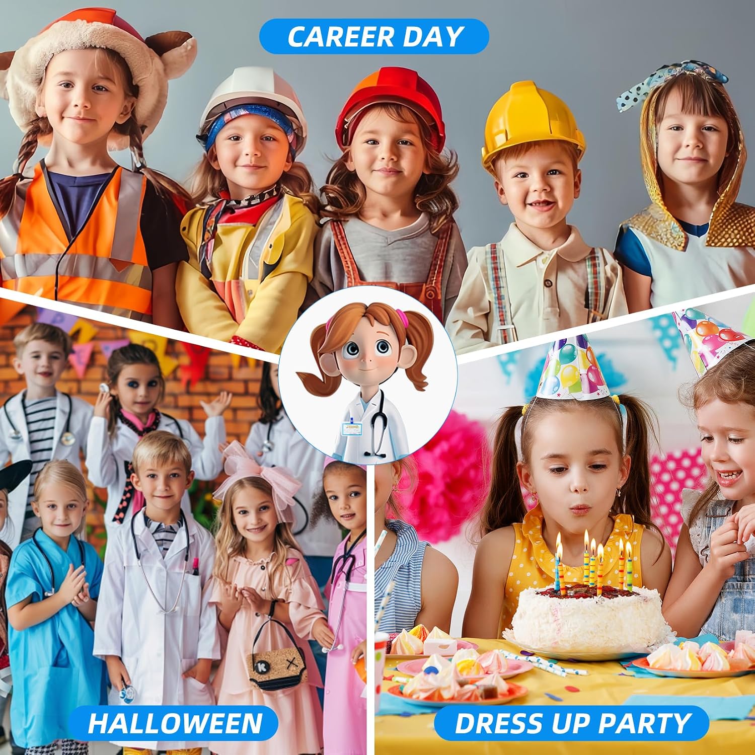 Kids Doctor Coat Set With Stethoscope,Children Cosplay Dress up,Career Day Gift for Boys and Girls 3-12Years Old 4PCS