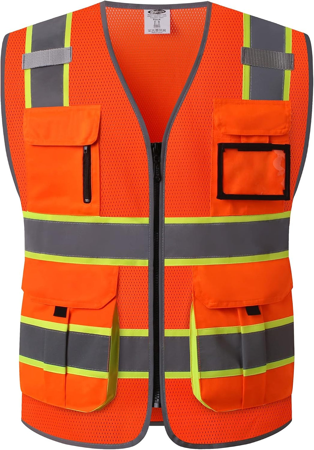 Safety Vest for Men Women Hi Vis Reflective Tapes JK140 Orange L | 9 Pockets, ANSI Standards Class 2 with 4