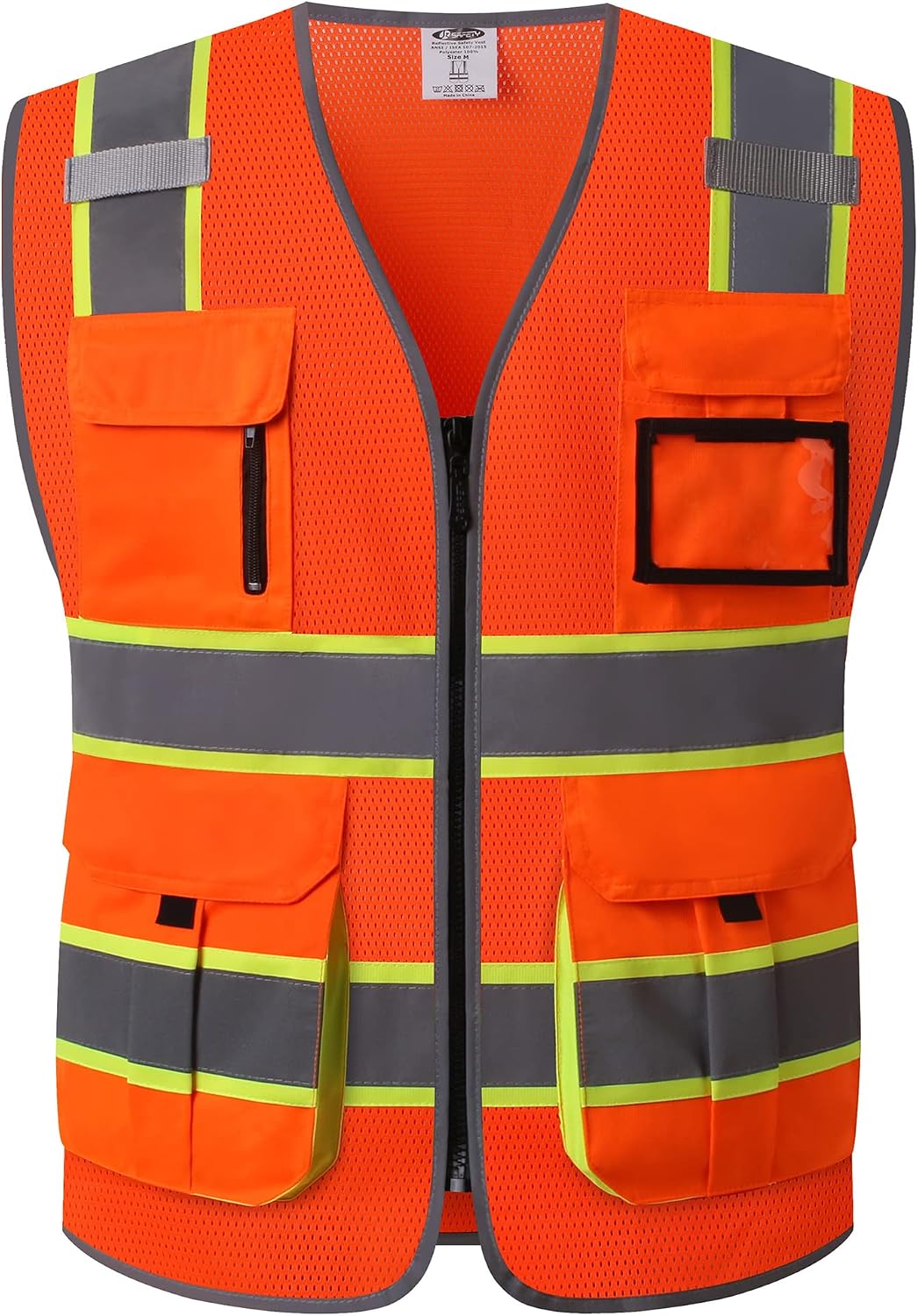 Safety Vest for Men Women Hi Vis Reflective Tapes JK140 Orange L | 9 Pockets, ANSI Standards Class 2 with 4