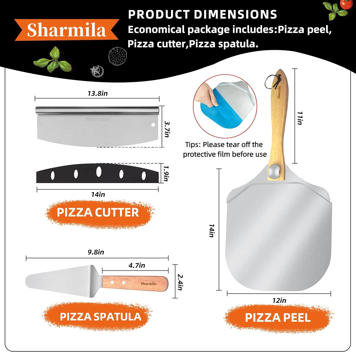 Pizza Peel 12 Inch, Aluminum Paddle with Cutter, Spatula
