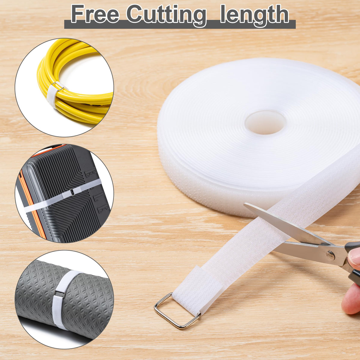 1" x16Ft Hook and Loop Straps with 25 Metal Buckles，White
