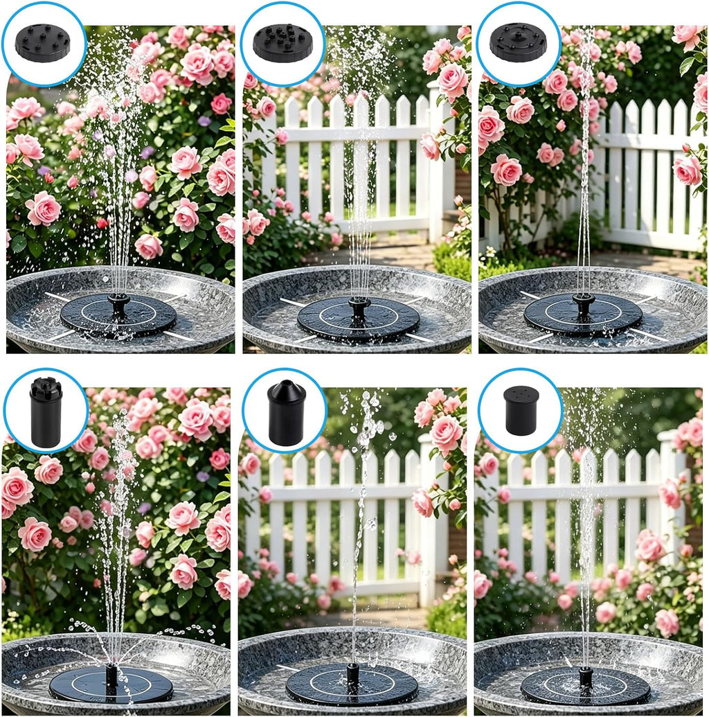 3.5W Solar Powered Water Fountain for Bird Bath Water Pump with 6 Nozzles