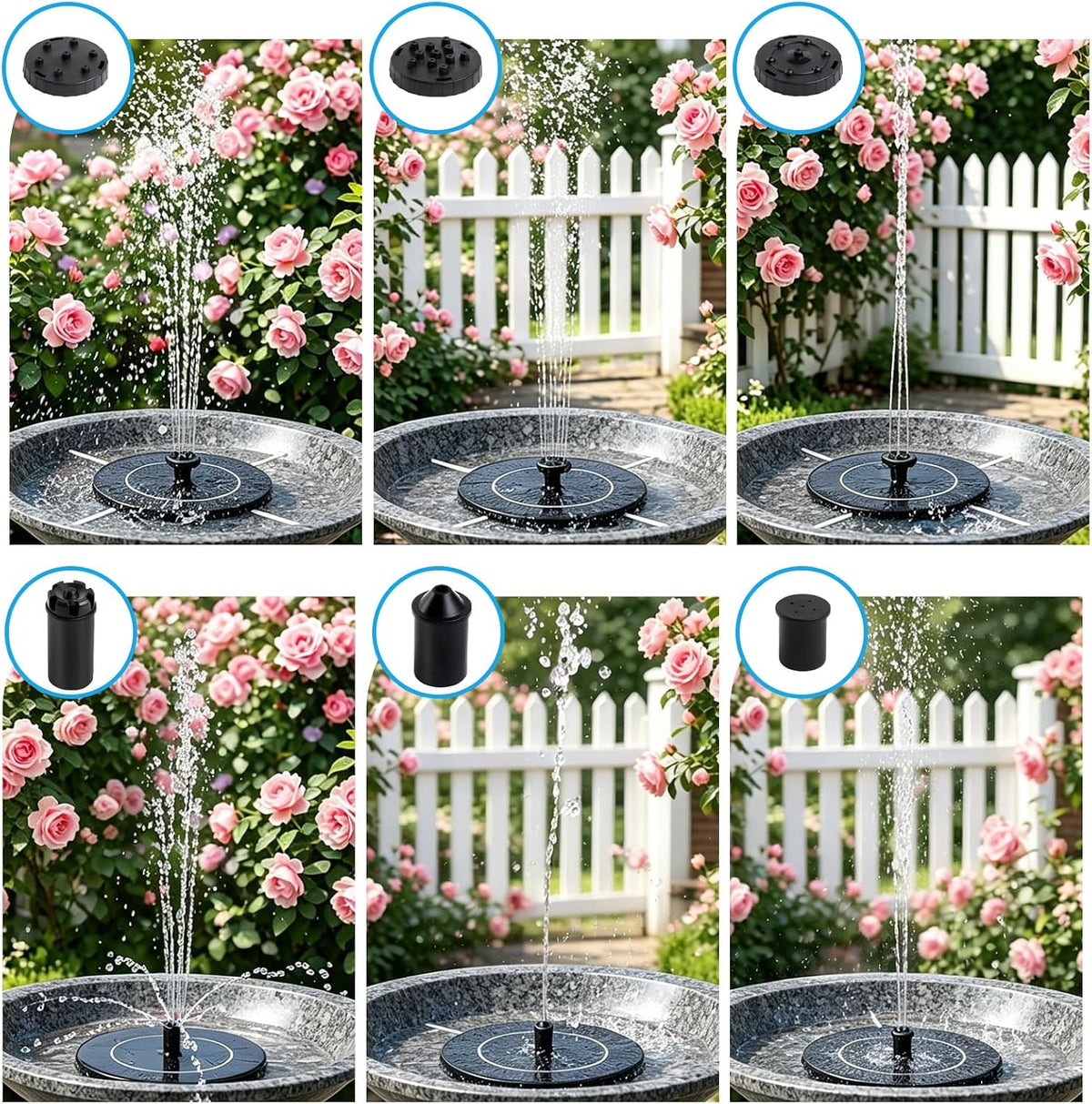 3.5W Solar Powered Water Fountain for Bird Bath Water Pump with 6 Nozzles