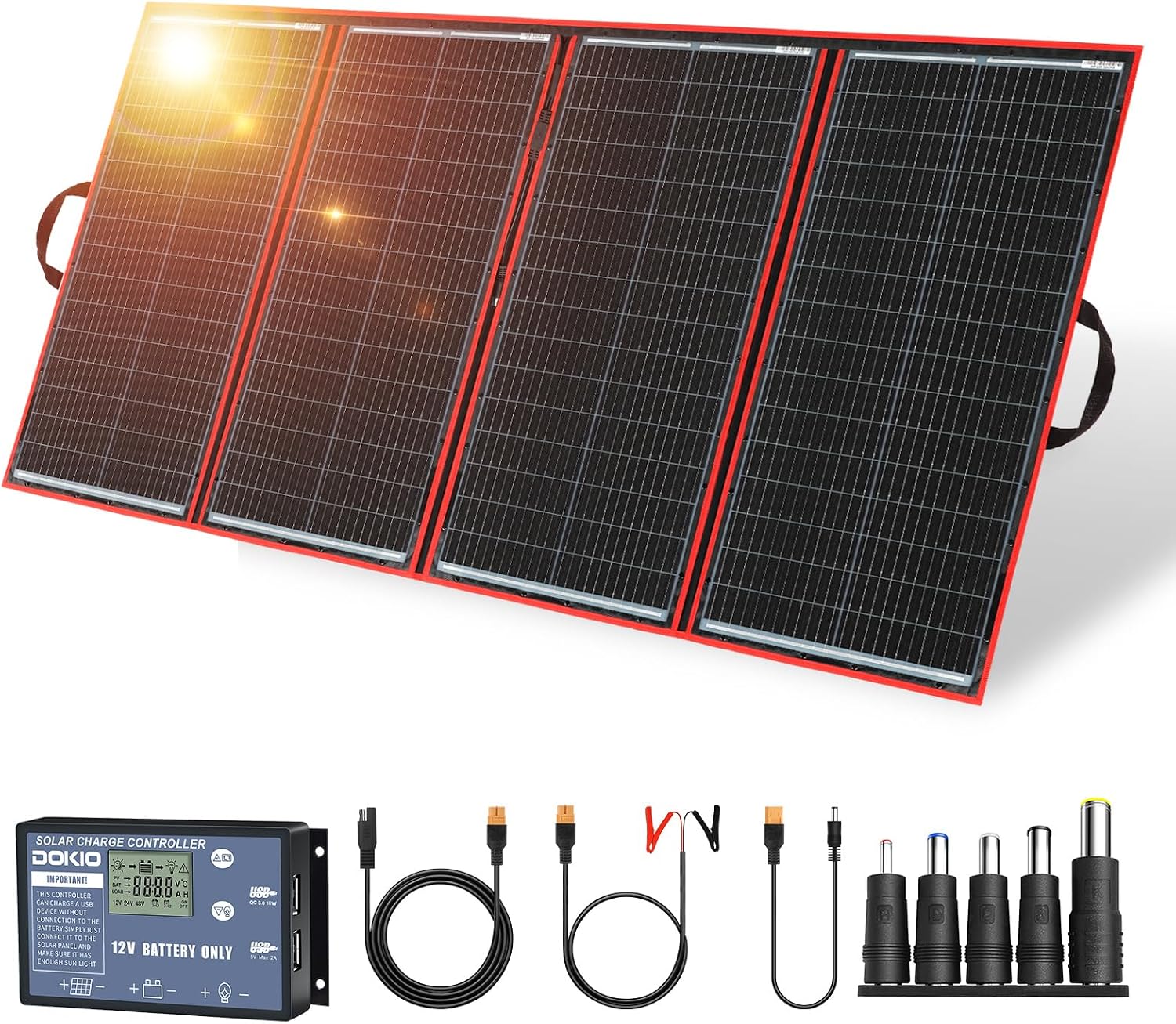 300W Foldable Solar Panel Kit with PWM Controller and USB Ports | 15.2 lb; folds to 19.3 x 37.4 in; includes dual USB