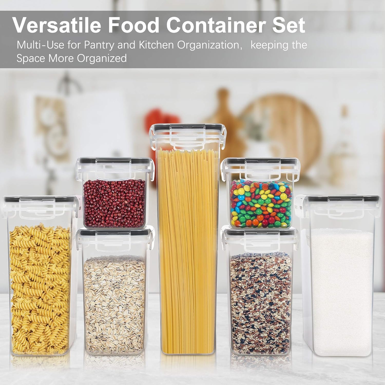 Airtight Food Storage Containers with Lids, 7 PCS BPA Free Kitchen Canisters for Spaghetti, Pasta, Dry Food, Flour