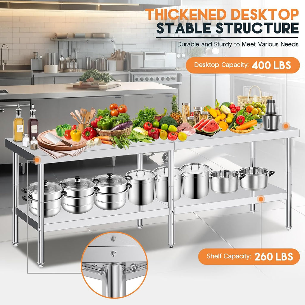 96 x 30-Inch Stainless Steel Prep and Work Table