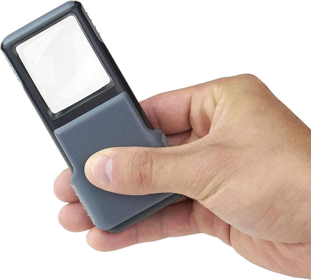 MiniBrite 5x LED Lighted Slide Out Pocket Magnifying Glass | Aspheric Lens Handheld Magnifier with Built-In Sliding