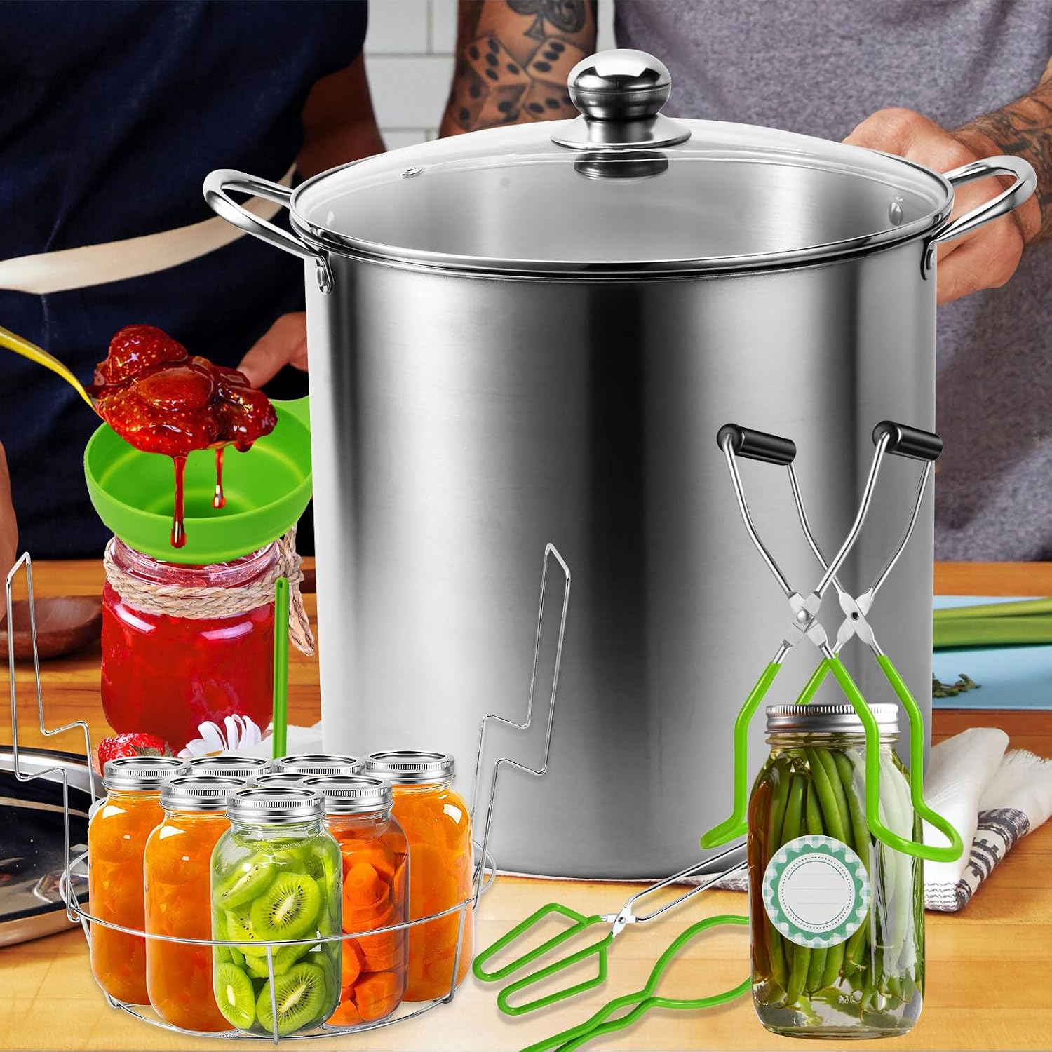 Canning Pot Water Bath Canner 20quart Stock Pot, Stainless Steel Canning Supplies Starter Kit Canner Tools Beginners