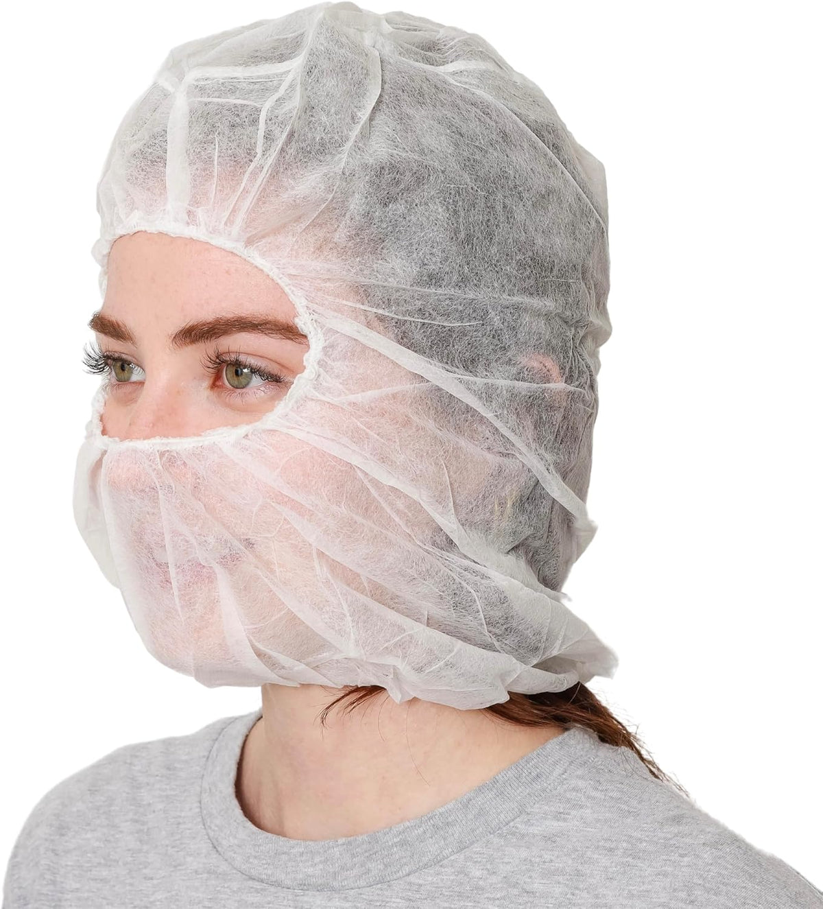 Polypropylene Hood, Disposable Catering Bonnets, Hairnet & Beard Cover Combo for Work, Food Service