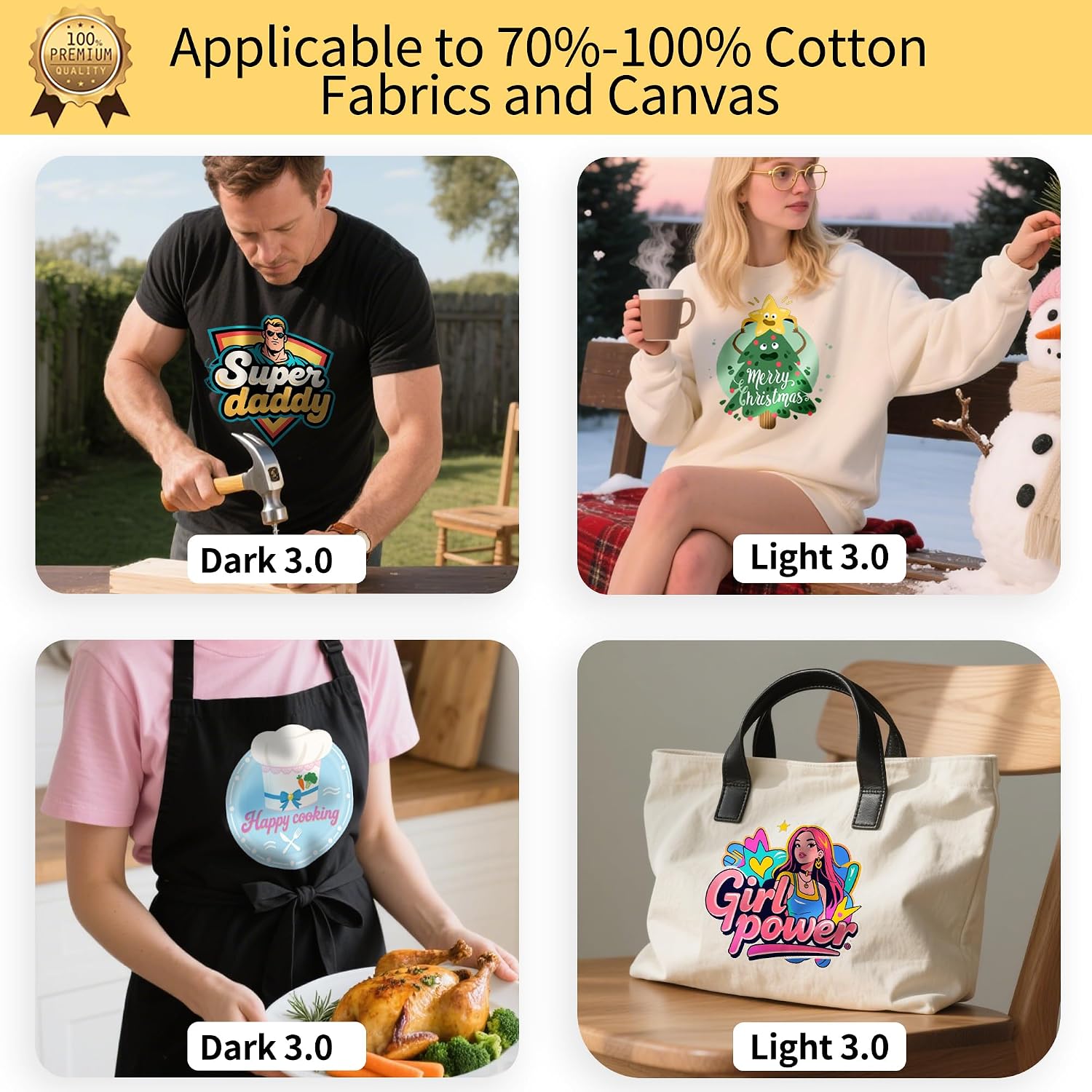 Iron on Heat Transfer Paper for Dark and Light T Shirts (10+10 Sheets, 8.5x11, Mix Pack) Printable HTV Heat Transfers