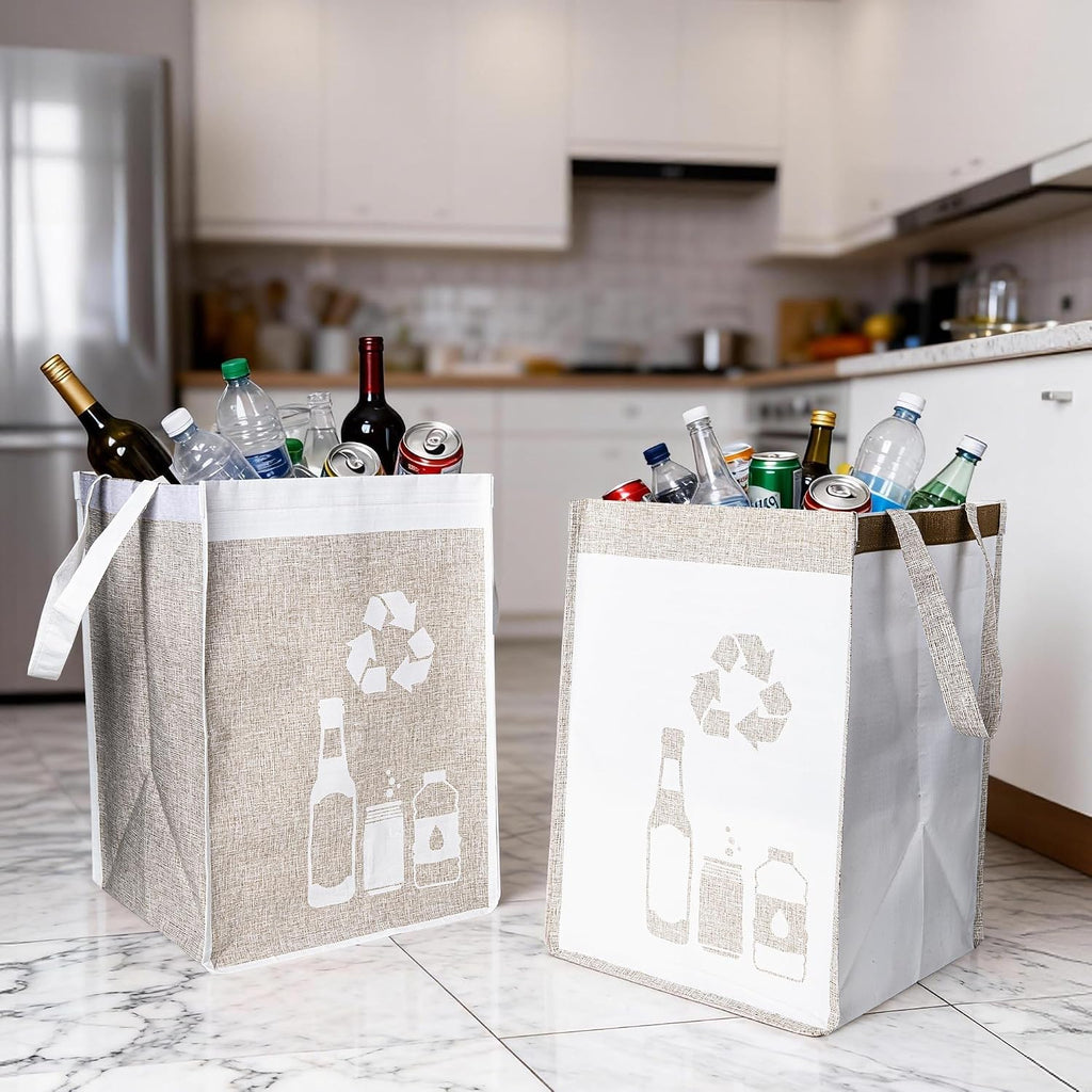 Recycle Waste Bag for Kitchen Home- Indoor Recycling Bins Trash Sorting Organizer, Reusable and Waterproof, Yellow, 2