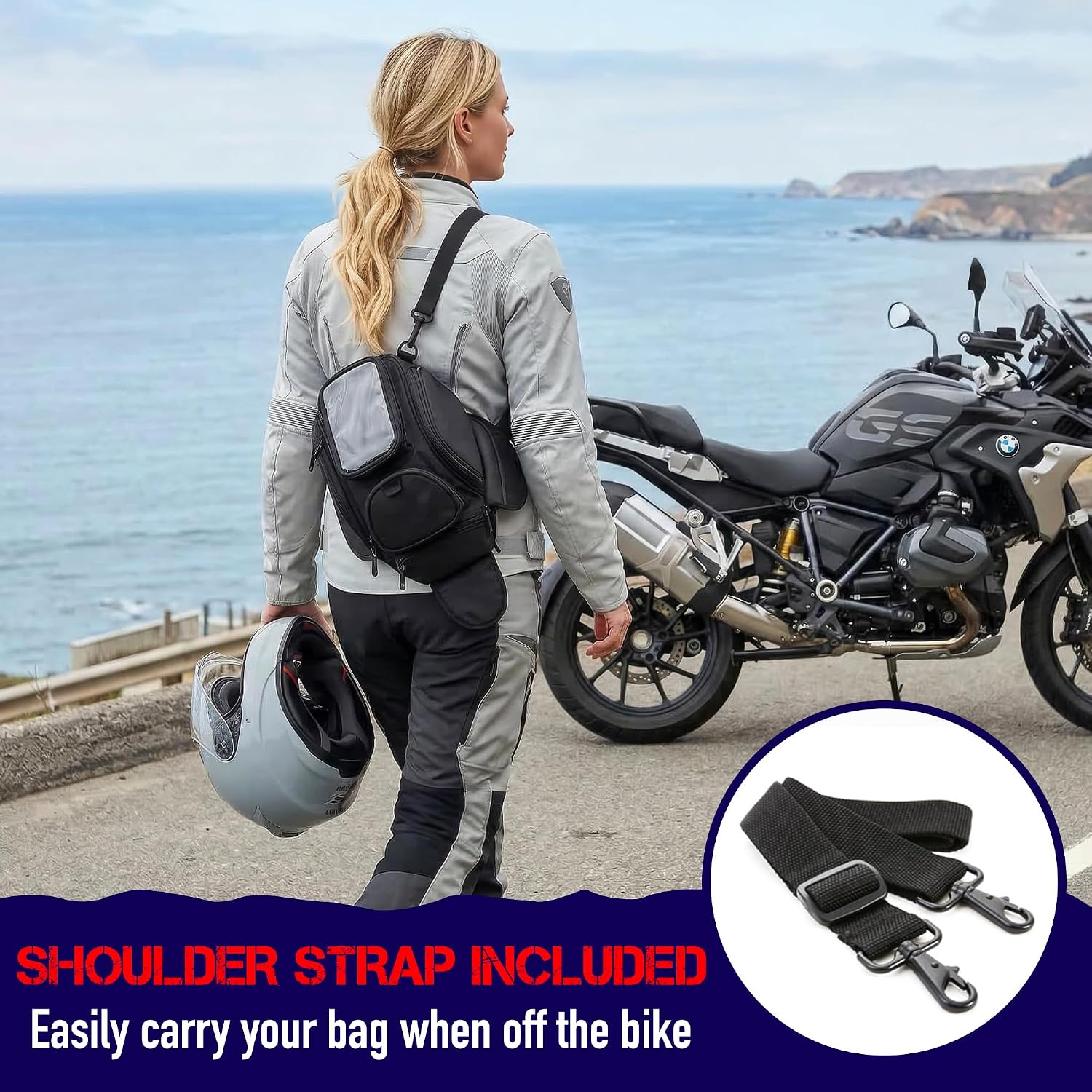 Nomad Motorcycle Tank Bag – 4L Heavy Duty Black Gas Tank Bag with Touchscreen Phone Window, Magnetic Universal Fuel