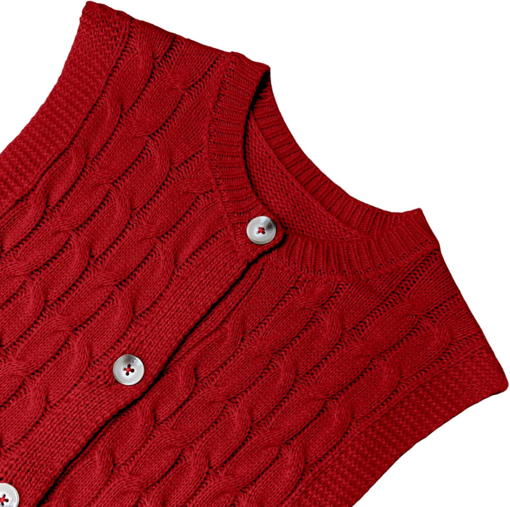 Girls Sweaters Vest Lightweight Sleeveless Cable Knit Sweater Cardigans Button Down Knitwear Tank Tops with Pockets
