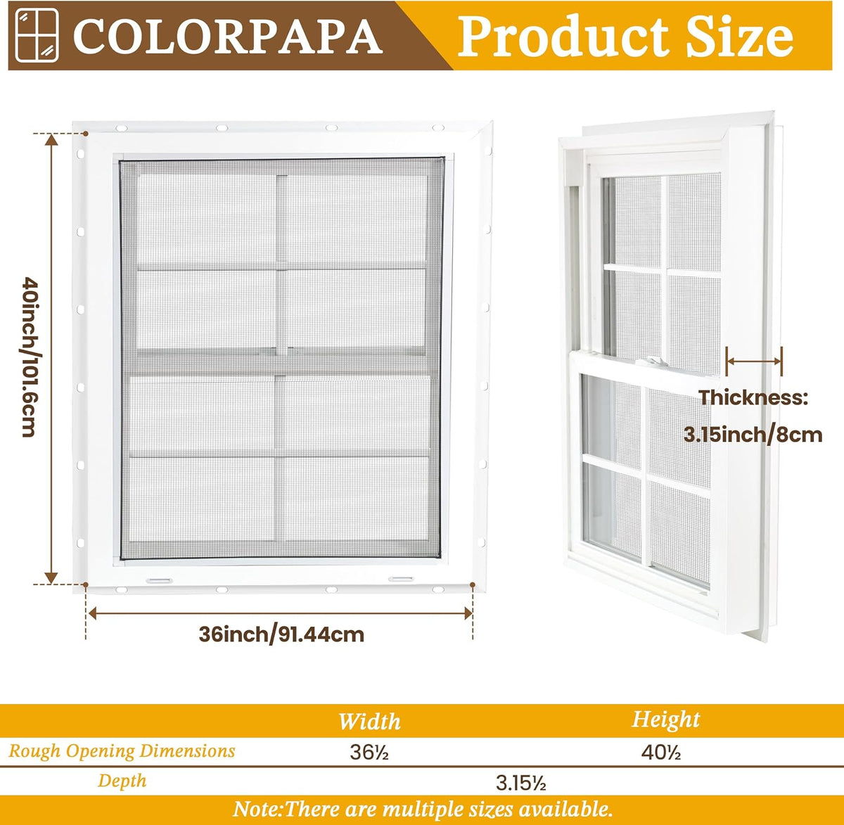 36" x 40" Vinyl Double Hung Window, White