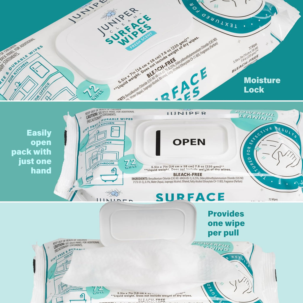 6 Pack Surface Cleaning Wipes Bleach Free, All-Purpose Cleaner for Bathroom, Kitchen, Office, 72 Count Soft Flow