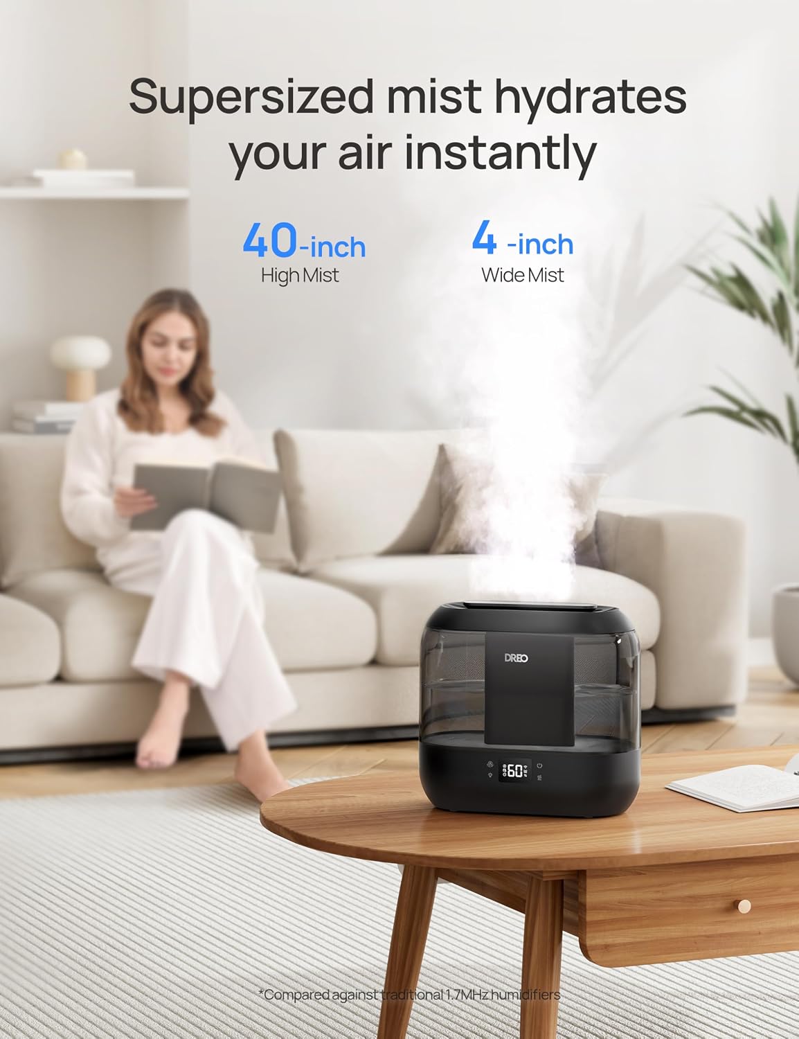 Smart Humidifiers for Bedroom, 4L Cool Mist Humidifier | Top Fill, Quiet Sleep 28 dB, 36H Runtime for large room