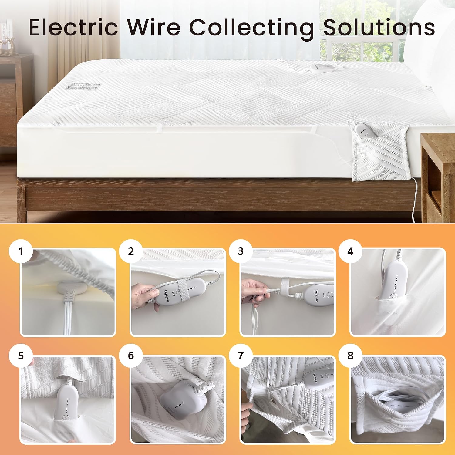 Electric Heated Mattress Pad Queen Size Dual Control Bed Warmer, Deep Pocket, Side Storage Pouch for Controller