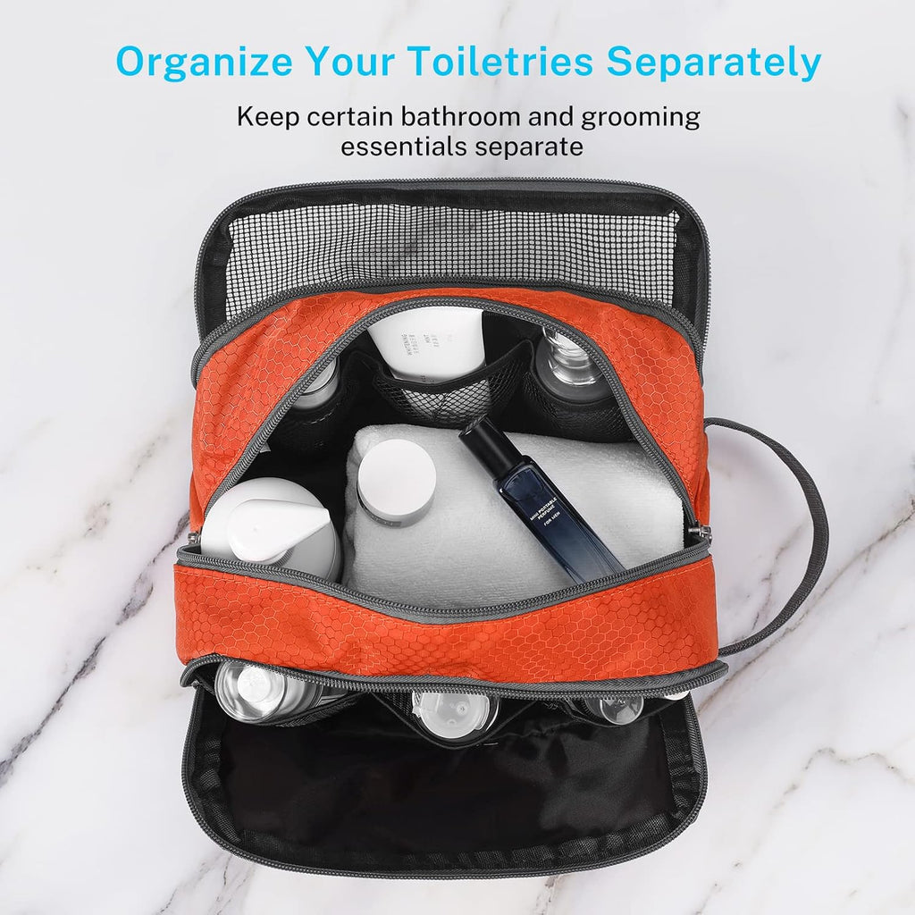 Travel Toiletry Bag Nylon, Shaving Bag Toiletry Organizer Orange