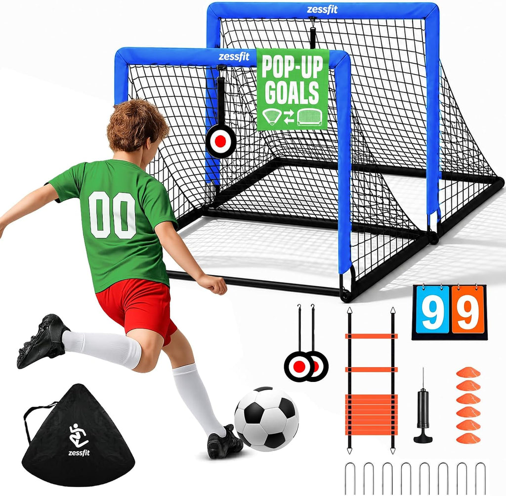 Kids Soccer Goal Set for Backyard, Portable Soccer Nets Set of 2 with Soccer Ball, Scoreboard, Agility Ladder, Cones