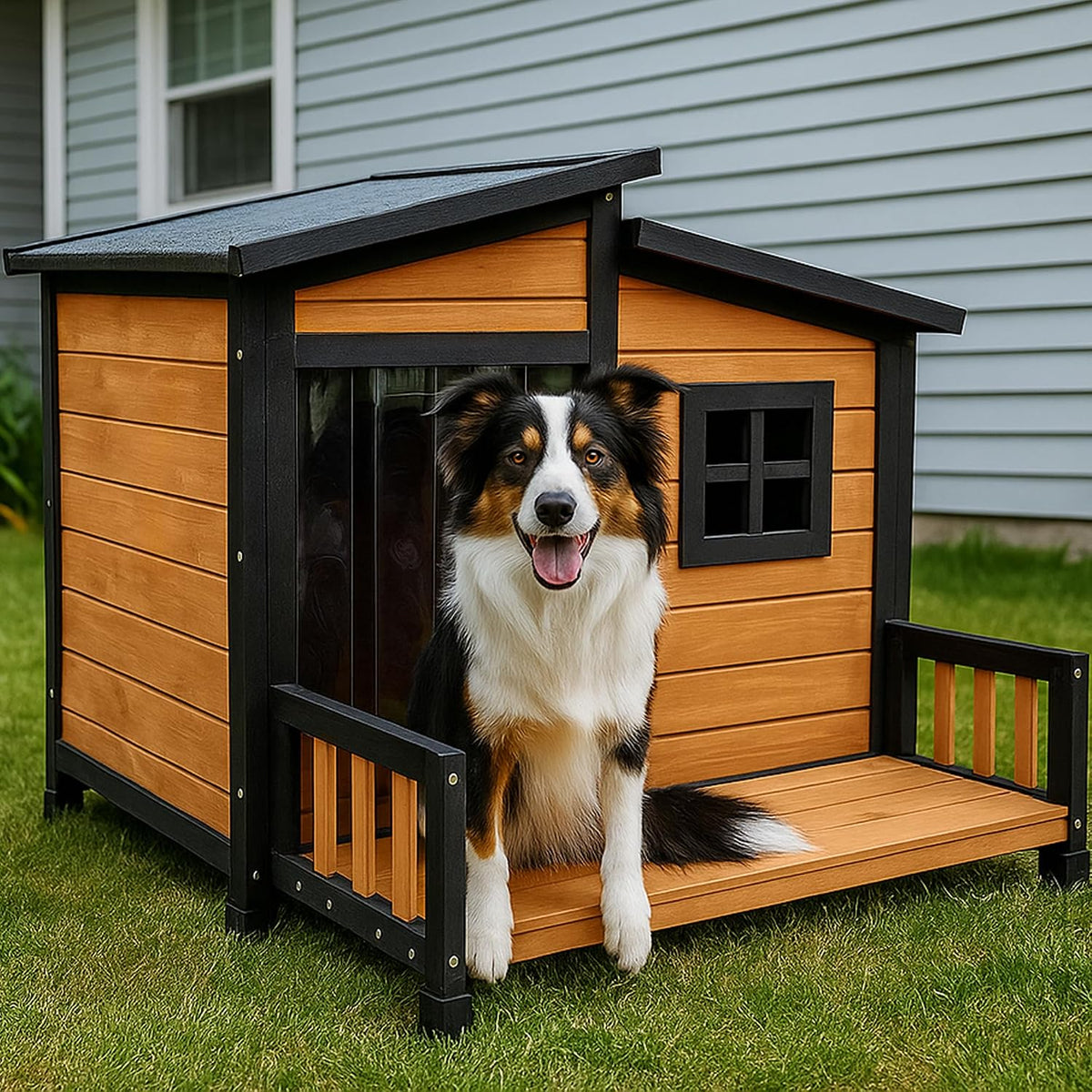Large Dog House Outdoor Elevated Wooden Dog Kennel with Porch Brown 39"
