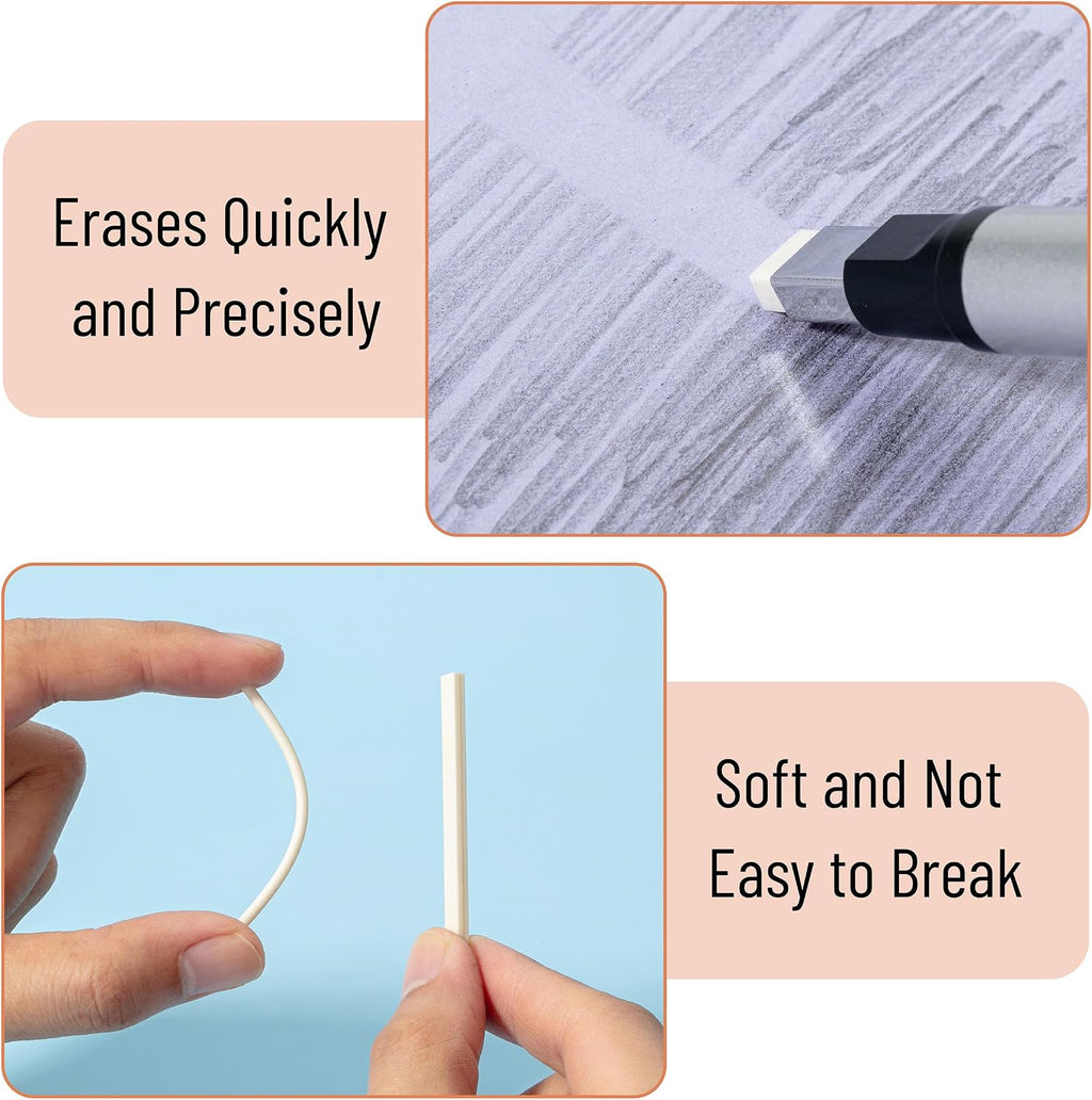 Pen Style Eraser Set, 2 Pack, Square & Round Tip | Precision Pencil Erasers, Retractable Silver Eraser Pens for