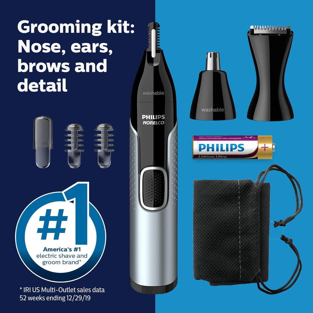 Philips Nose Trimmer 5000 for Nose, Ears, Eyebrows & Details | Protective Guard System, Dual-Sided Steel Blades