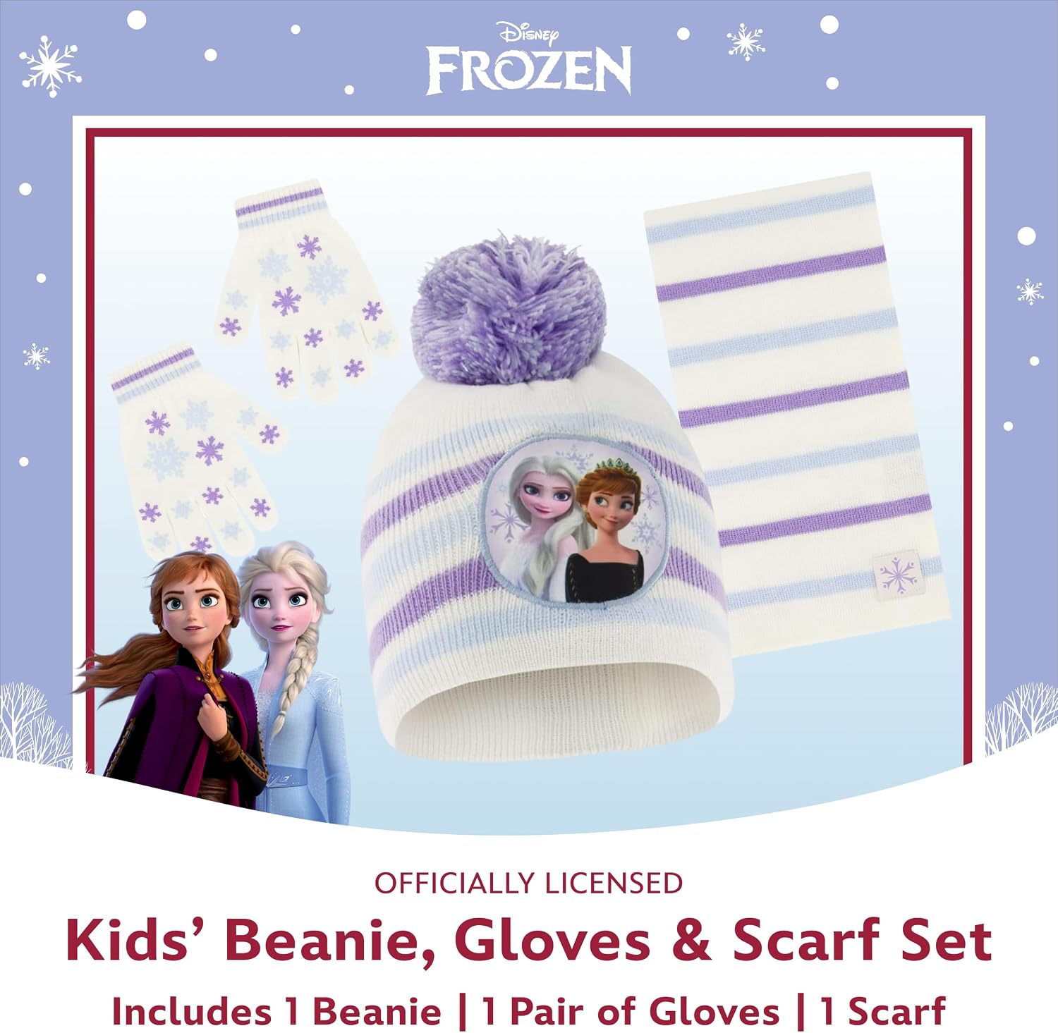 Disney Winter Hat, Scarf, and Kids Gloves Or Toddlers Mittens, Frozen Elsa and Anna Baby Beanie for Girls