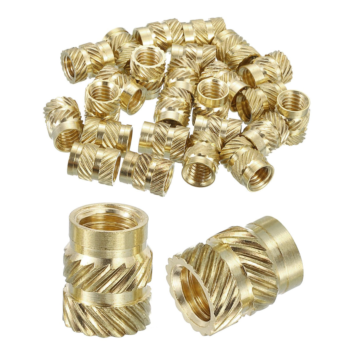 uxcell Knurled Insert Nuts, 30pcs M6 x 10mm Length x 8mm OD 3D Printing Brass Nuts Female Threaded Inserts Brass Heat Set Insert Embedment Nut